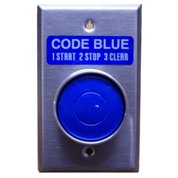 (SW-Code-Blue) 1-Heavy Duty 40mm, Shrouded, Code Blue, Momentary Actuated Switch and Stainless Plate (SW-Code-Blue) 1-Heavy Duty 40mm, Shrouded, Code Blue, Momentary Actuated Switch and Stainless Plate