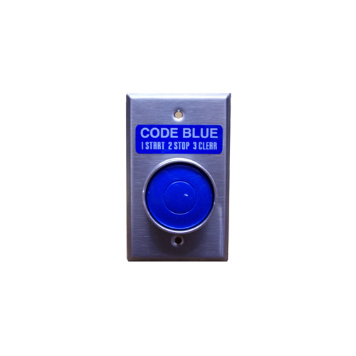 (SW-Code-Blue) 1-Heavy Duty 40mm, Shrouded, Code Blue, Momentary Actuated Switch and Stainless Plate