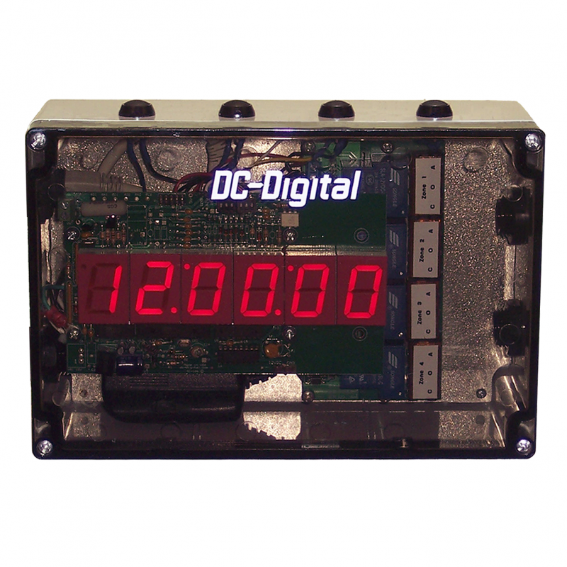 (DC-106N-BR-50-4RM-Master) 50 Event, 4 Zone, Network NTP Master Clock and Bell Ringer, Synchronizes DC-Digital Clocks, 7 Day Programmable Webpage Interface, 4 (10 Amp) Relay Outputs, IP-66 Poly-Carbonate Enclosure