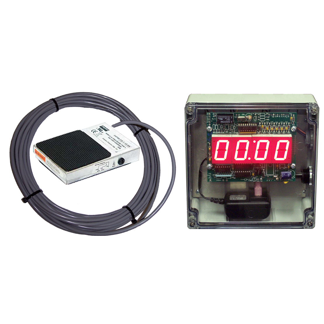 (DC-10T-DN-BCD-FOOT-EOP-NEMA) 1.0 Inch LED, BCD Rotary Switch Set, Foot-Switch Controlled, Digital Countdown Process Timer with EOP Buzzer, Nema 4X,6,6P,12,12K,13, IP-66 Enclosure