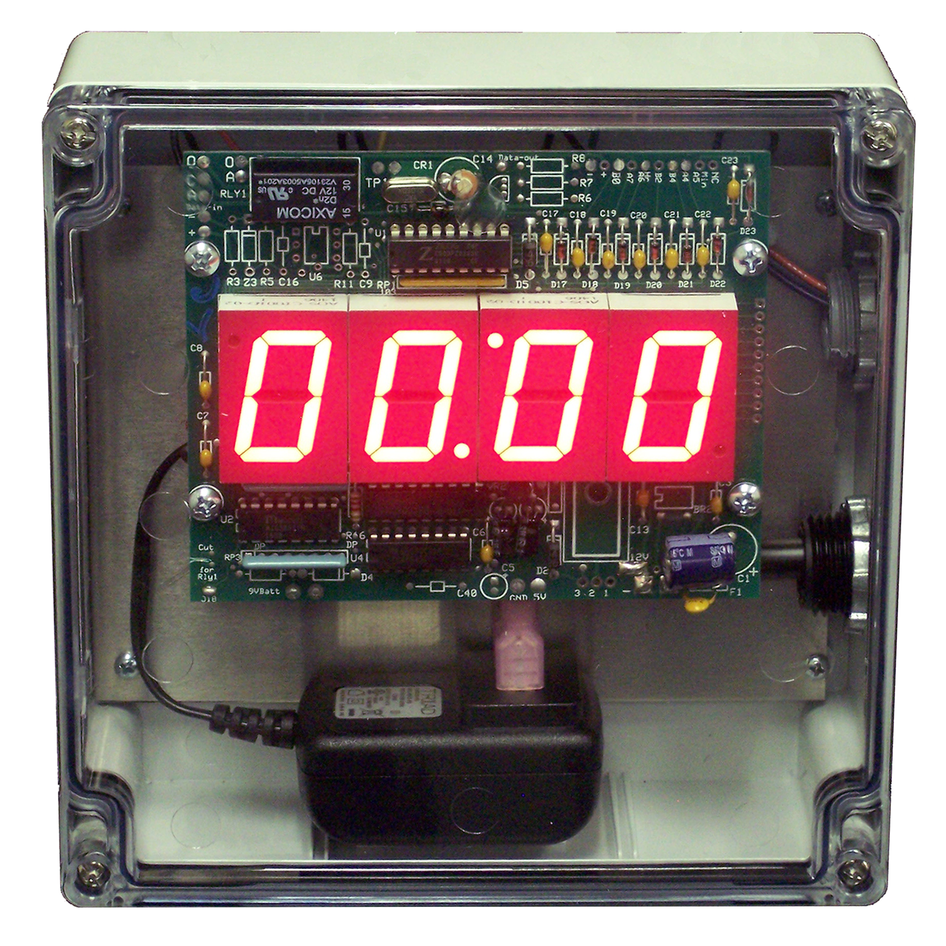 (DC-10T-DN-BCD-NEMA) 1.0 Inch LED Digital, BCD Rotary Switch Set, Multi-Input (PLC-Relay-Switch-Sensor) Controlled, Countdown Timer-Clock, NEMA 4X Enclosure