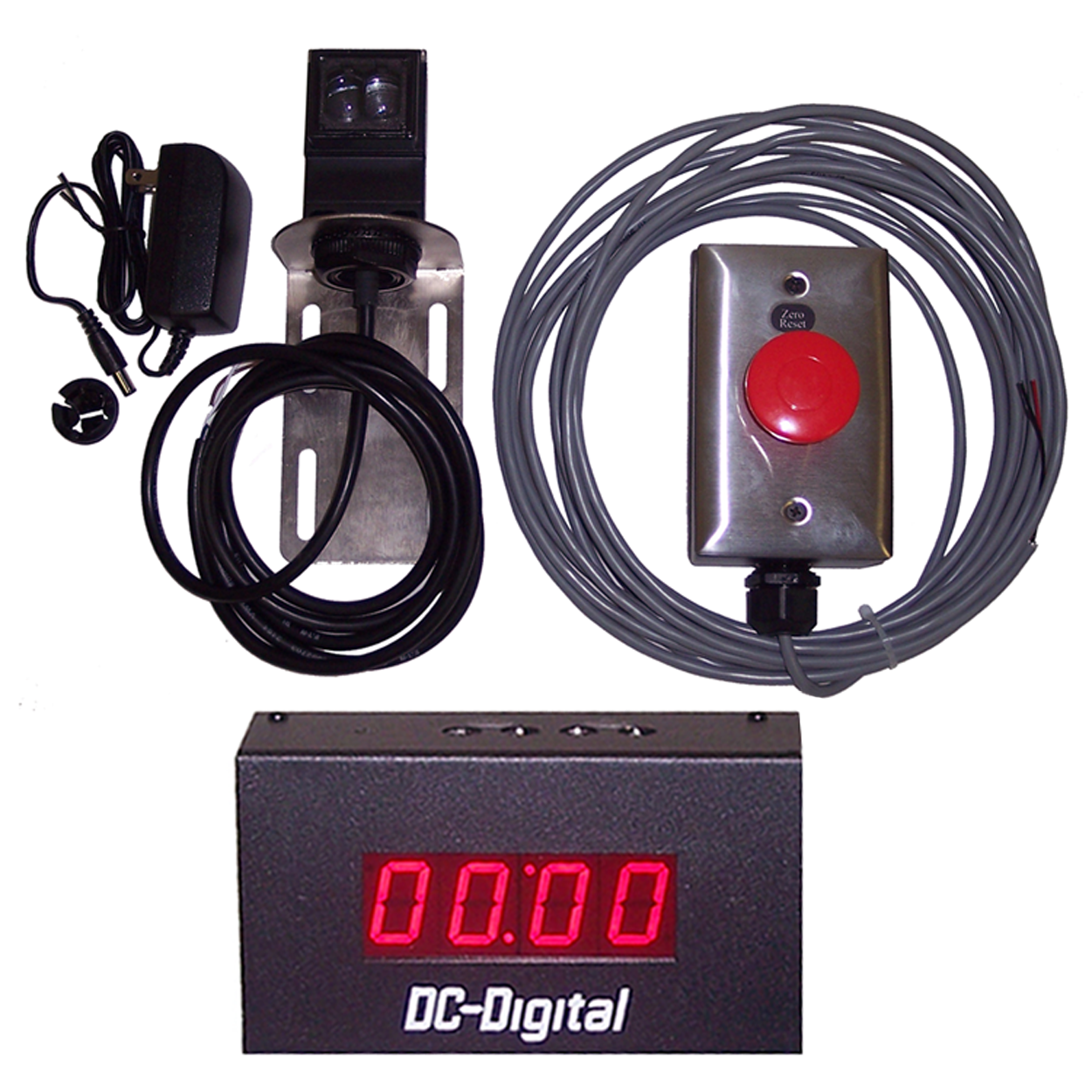 (DC-10T-DN-BCD-PKG) 1.0 Inch LED Digital, BCD Rotary Switch Set, Diffused Reflective Sensor Input Controlled (1-10Ft. Range) with Mount and Wired Remote Zero Reset Switch, Countdown Timer Package "Ships FREE !"