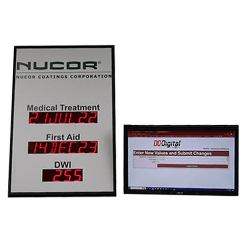 (DC-2518ALN-DAYS-DATES) Network Safety Awareness Scoreboard Counter, Computer Controlled Dates and Days Since the Last Incident or Recordable Injury