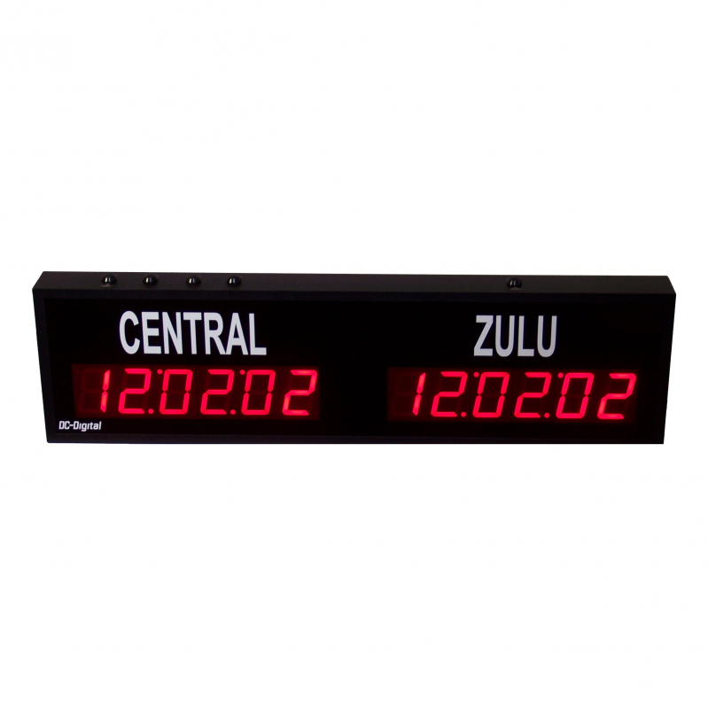 (DC-256TZ-2) 2-Zone, 6-Digit (Hours, Minutes, and Seconds), Customer Specific Vinyl Lettering, 2.3 inch Digit, World Time Zone Clock