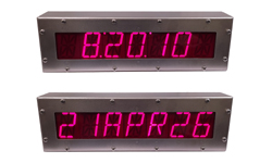 (DC-257ALN-Date-Time-POE-Stainless) Network NTP Date and Time of Day (HH:MM:SS) Cleanroom Clock, Web Page Configurable, 2.3 Inch, 7- Alphanumeric Digits, POE Powered, Atomic, 316L Flush Mount Stainless IP-66 Desk Mount Enclosure