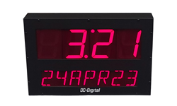 (DC-25ALN-Date-40-Time-POE) Network NTP 2.3 Inch LED Date and 4 inch LED Time of Day Cleanroom Clock, Web Page Configurable, POE Powered, Atomic, Surface Mount Aluminum IP-66 Enclosure