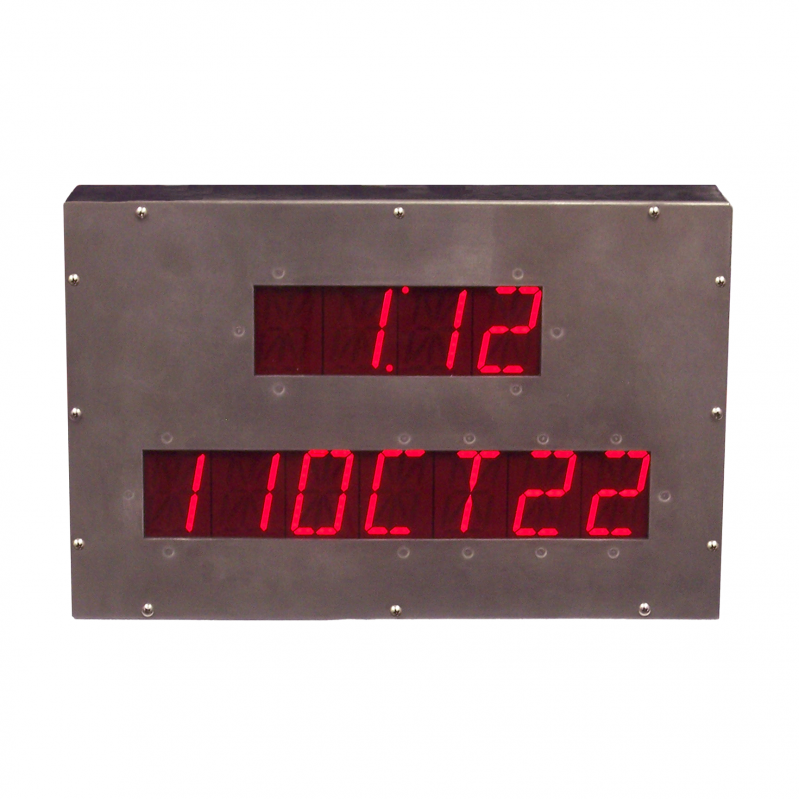 (DC-25ALN-Date-Time-POE-STAINLESS) Network NTP Date and Time of Day Clock, Web Page Configurable, POE Powered, Atomic, 316L Surface Mount Stainless IP-66 Enclosure