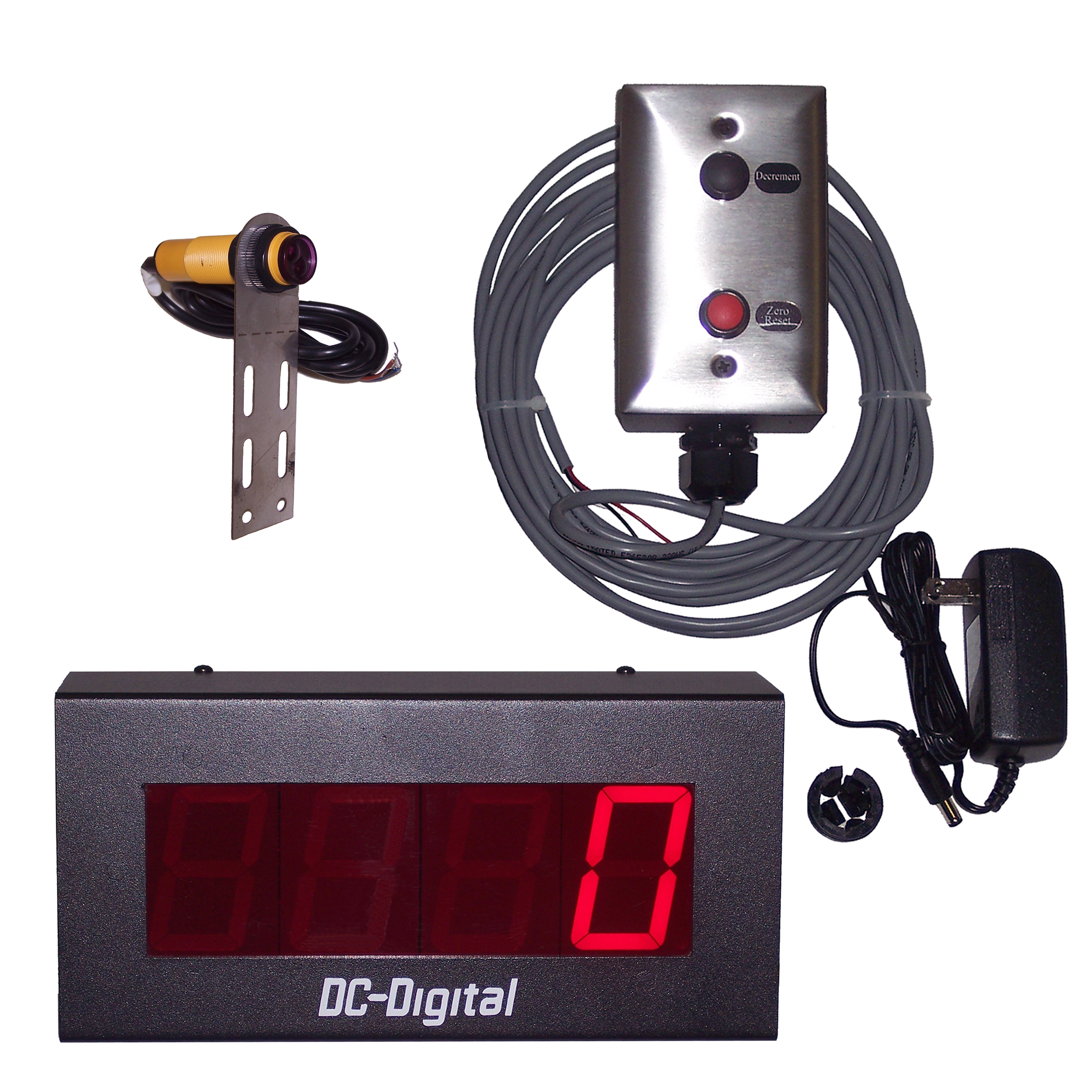 (DC-25C-PKG-SHRT) 2.3 Inch LED Digital Counter, Diffused Reflective Sensor (10 Inch Range) and Mount, and 2-Environmentally Sealed Push-Buttons with Junction Box and 25Ft. of Cabling (SW-RMSS-2-RED-BLK) "Ships FREE !"