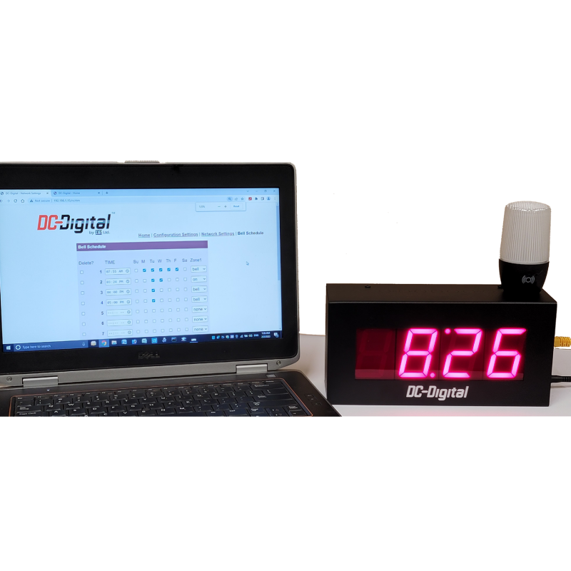 (DC-25N-BR-50-1RM-ANDON) 50 Event, 1 Zone, 2.3 Inch LED Digits, Network NTP Server Synchronized, Browser Web Page Configurable, Atomic NTP Time of Day Clock, ANDON Light Bell Scheduler
