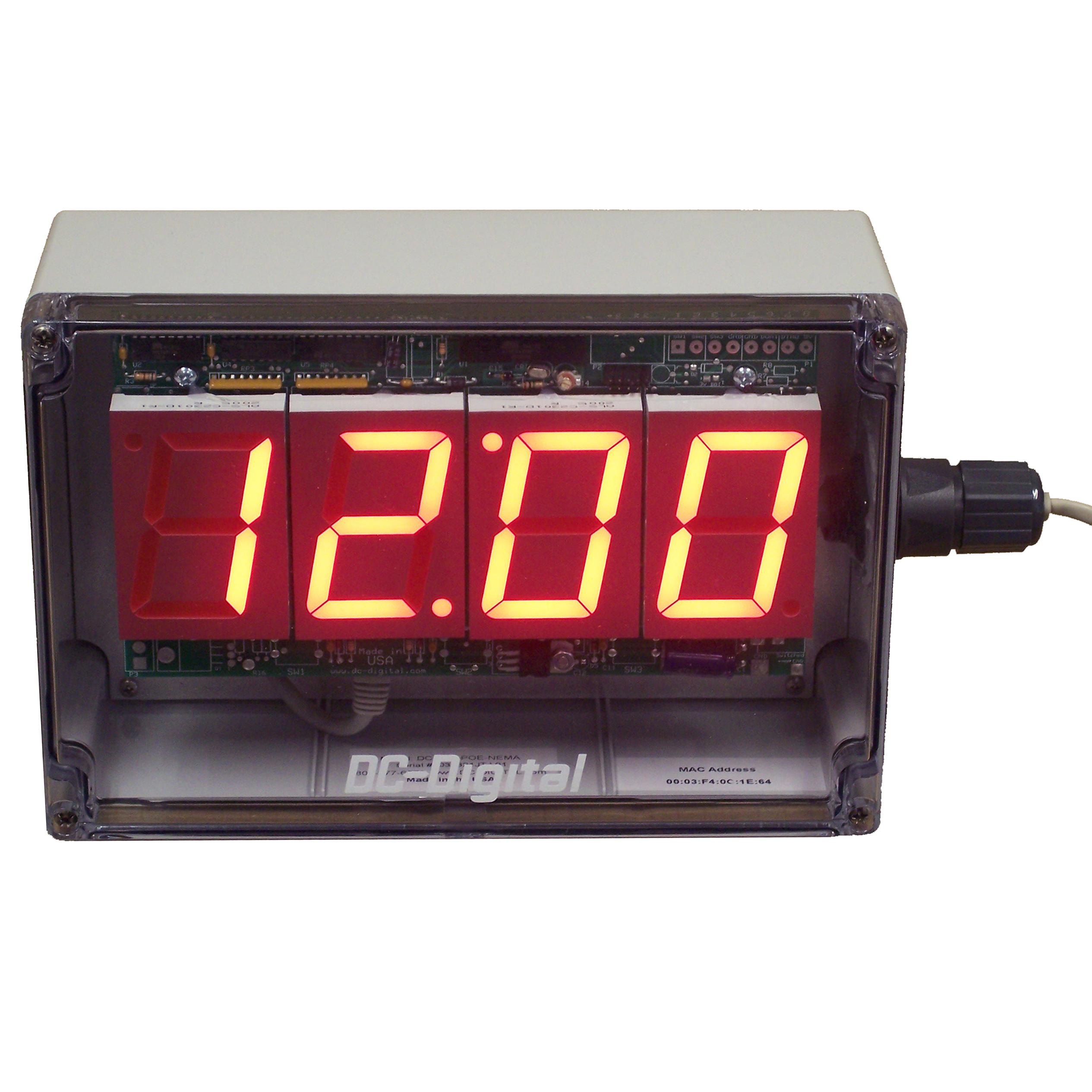(DC-25N-POE-NEMA) 2.3 Inch LED, Network NTP Server Synchronized, Web Page Configurable, POE Powered, Atomic Digital Time of Day Clock in a Nema 4X,6,6P,12,12K,13, IP-66 Enclosure