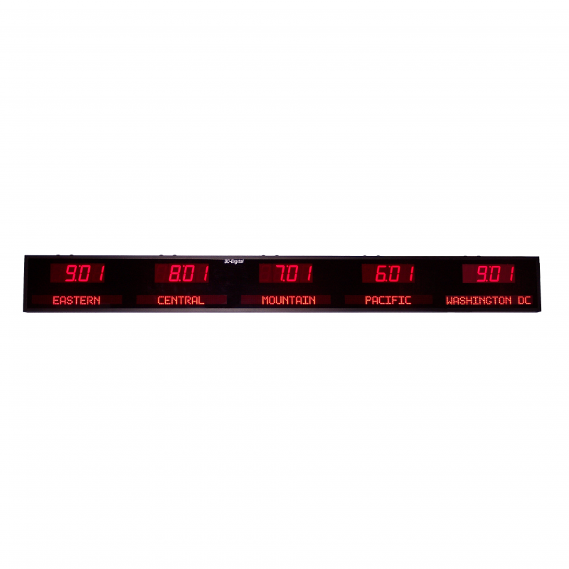 (DC-25TZ-5-CC) Network Webpage 5-Zone  Programmable Digital Time Zone Clocks & Location Caption Dot Matrix Electronic Displays