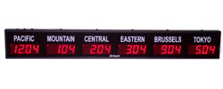 (DC-25TZ-6) 6- Zone, Customer Specific Vinyl Lettering, 2.3 inch Digit, World Time Zone Clocks