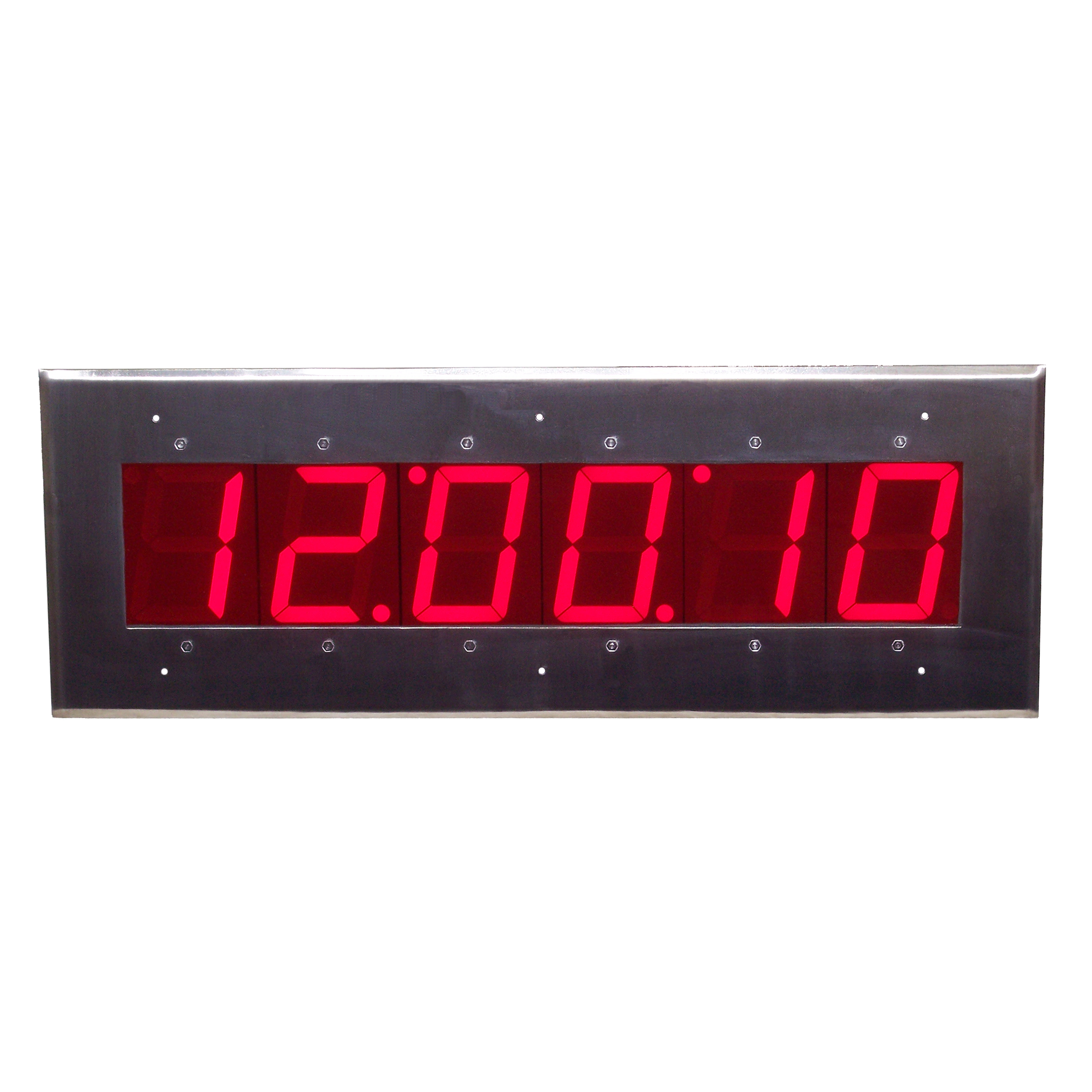 (DC-406N-POE-Flush-Stainless) Cleanroom, Operating Room, NTP-Network POE Powered, Digital LED Atomic Clock, (6)-4.0 Inch LED Digits, 316L Stainless Steel IP-66 Flush Mount Enclosure