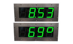 (DC-40N-POE-TT-STAINLESS-GRN) 4.0 Inch Green LED, Network NTP Server Synchronized, Web Page Configurable, POE Powered, Atomic Digital Time of Day Cleanroom Clock and Local Temperature, 316L Stainless IP-66 Enclosure