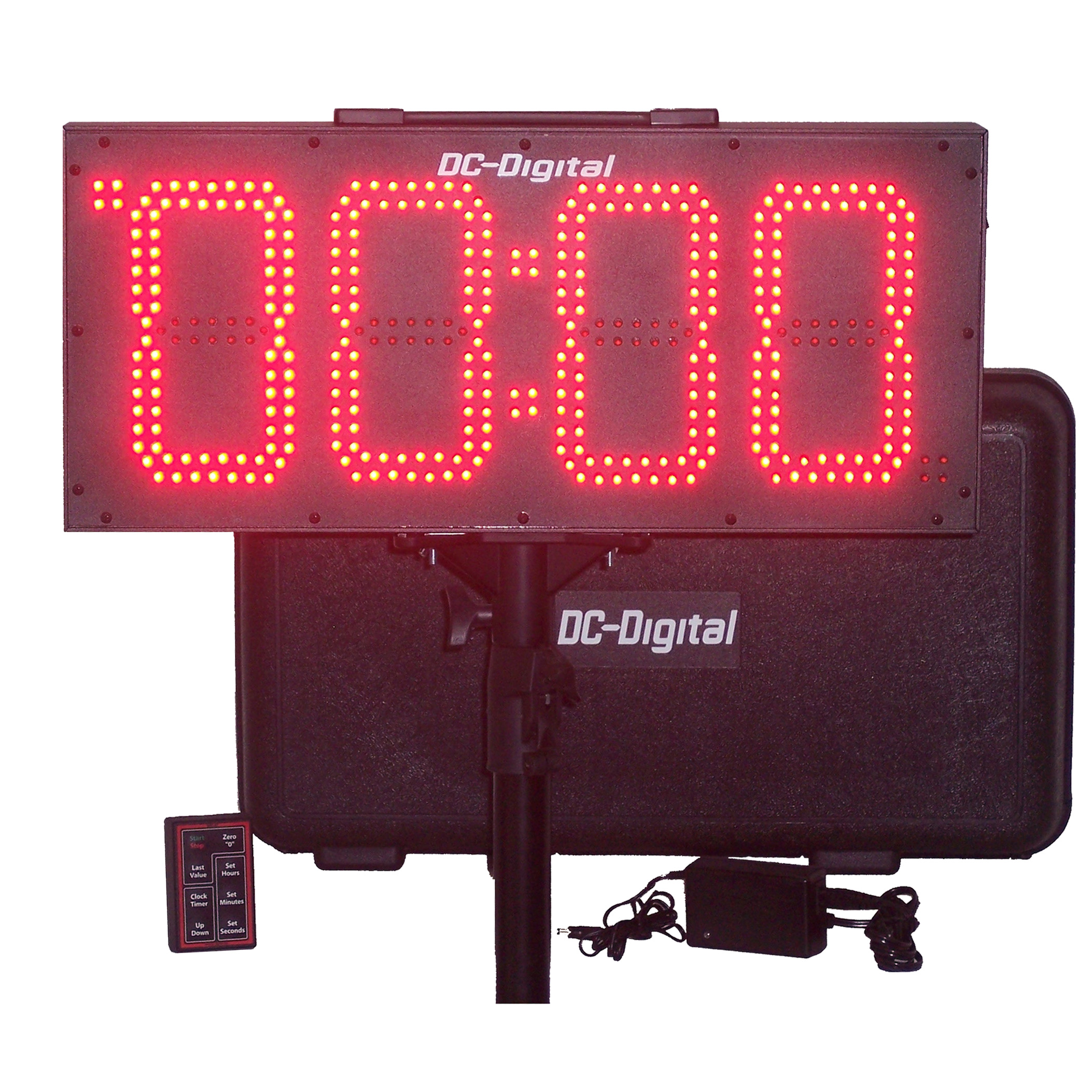 (DC-80UTW-BTC) Portable 8.0 Inch LED Digit, Multi-Function, Multipurpose Sport (Counts Up, Counts Down and Time of Day Clock), Battery Operated, Digital Timer-Clock with RF-Wireless Handheld Remote Controller, Carrying handle, Carrying Case, Tripod with Mount and Battery Charger (INDOOR/OUTDOOR)