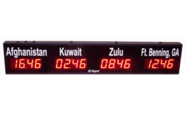 Multi-Zone Clock, World Clock Display, Synchronized Clocks, 4 Zone Display, Commercial Clock System, Security Operations Clock, Command Center Clock, Time Synchronization, Made in USA Clock