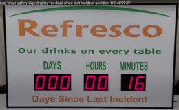 Large Safety Days Sign with electronic LED Days hours minutes timer, safety days counter,safety timer with logo,large days since last incident timers,Industrial,Workplace,LED,Tracking,Custom, Days without incidents display,Workplace Safety Counter,Industrial Safety Timer, Large LED Safety Display, Custom Built to Order Timer