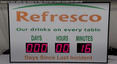 Large Safety Days Sign with electronic LED Days hours minutes timer