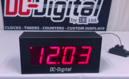DC-Digital, Time of day, Secondary, Two-wired, White table, DC-25-1200-24,12:00-Rauland-2-Wire-System, Digital Clock, 2.3 Inch Digits, 24 VAC, school district secondary clocks,12-hour clocks for local school districts, secondary time of day clocks for master clocks, School Time Synchronization, Classroom Time Display, Master Clock System, Synchronized School Clock System, Secondary Time Clock, Custom Built to Order Clock