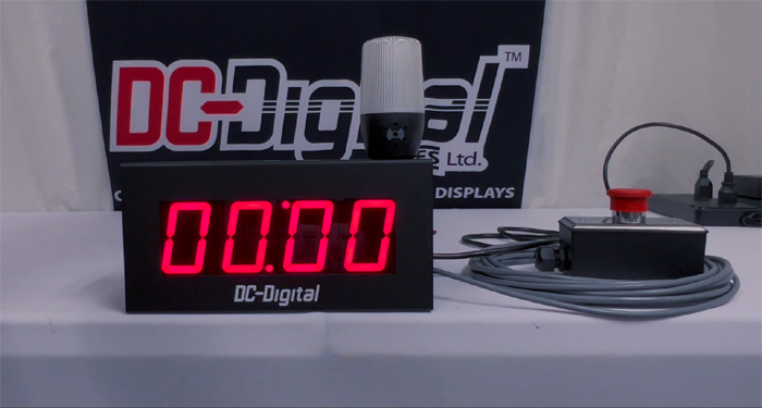 DC-Digital, 2.3 inch, LED Digital, Countdown, Andon light, Palm Switch, 25ft wire, BCD Rotary Switches, white table
