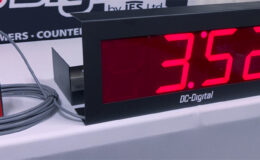 DC-Digital, Time of day, multi-function, count up, countdown, public meeting, wire controller, 22 gauge, 25 foot long wire, white table, presentation room