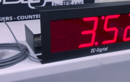 DC-Digital, Time of day, multi-function, count up, countdown, public meeting, wire controller, 22 gauge, 25 foot long wire, white table, presentation room