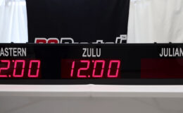 DC-Digital, No network, Two Time-zone clock, world time zone clock, extruded, black powder coated, aluminum, momentary push button switches, white table, DC-Digital logo, Scientific Research Corporation, science division, military division, technology, electronic