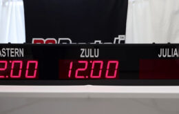 DC-Digital, No network, Two Time-zone clock, world time zone clock, extruded, black powder coated, aluminum, momentary push button switches, white table, DC-Digital logo, Scientific Research Corporation, science division, military division, technology, electronic