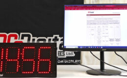 DC-Digital, Time of Day Clock, 12-24 hours, Up-timer, Down-Timer, Computer Screen, White Table, POE Powered, Static Display, Colon and Decimal, 6 inch digit, 300 feet of viewing