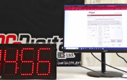 DC-Digital, Time of Day Clock, 12-24 hours, Up-timer, Down-Timer, Computer Screen, White Table, POE Powered, Static Display, Colon and Decimal, 6 inch digit, 300 feet of viewing