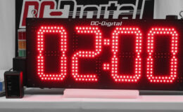 DC-Digital, 8 inch LED, Red LED, Outdoor enclosure, White Table, Wired Remote Controller, Wireless Controller, RF Wireless, 25 foot cord, Countdown Timer, Carnival Timer, Environmentally sealed push-button