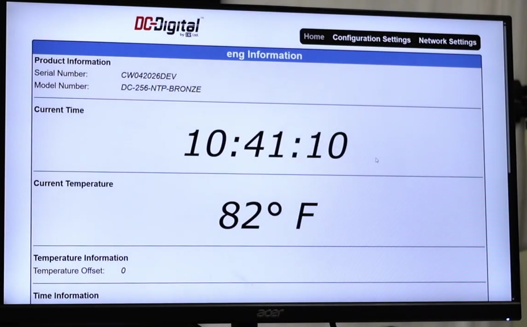 NTP Server Sync, Industrial Temperature Display, Time & Temperature, Industrial Clock System, Network Synchronized Clock, Web Enabled Display, Multi Server Synchronization