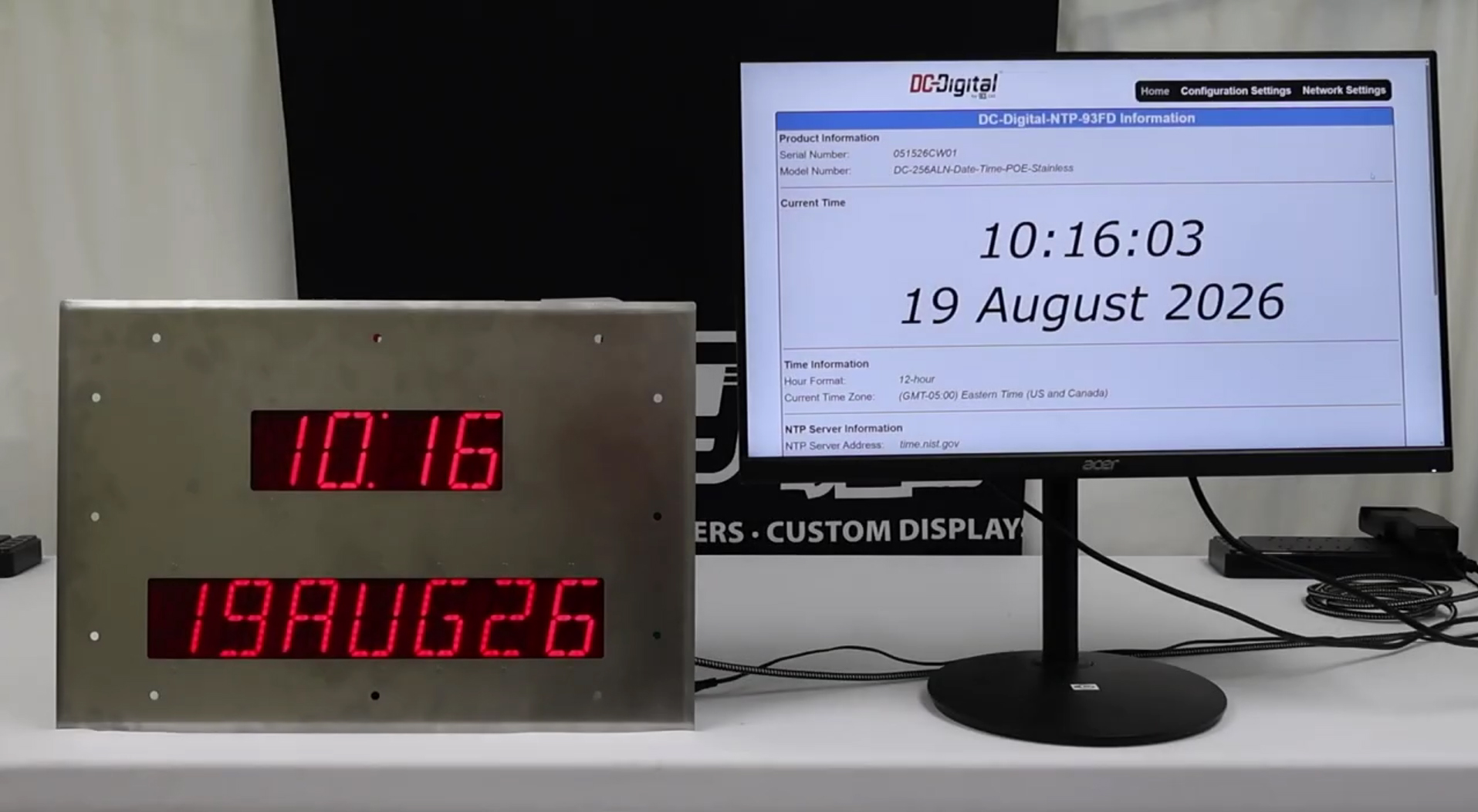 NTP Synchronized Clock,Digital Date Time Display,NTP Server Clock,Multiple NTP Servers,Password Protected Clock,Synchronized Date Display,Professional Digital Clock,Commercial Time Display,Custom Built to Order Clock