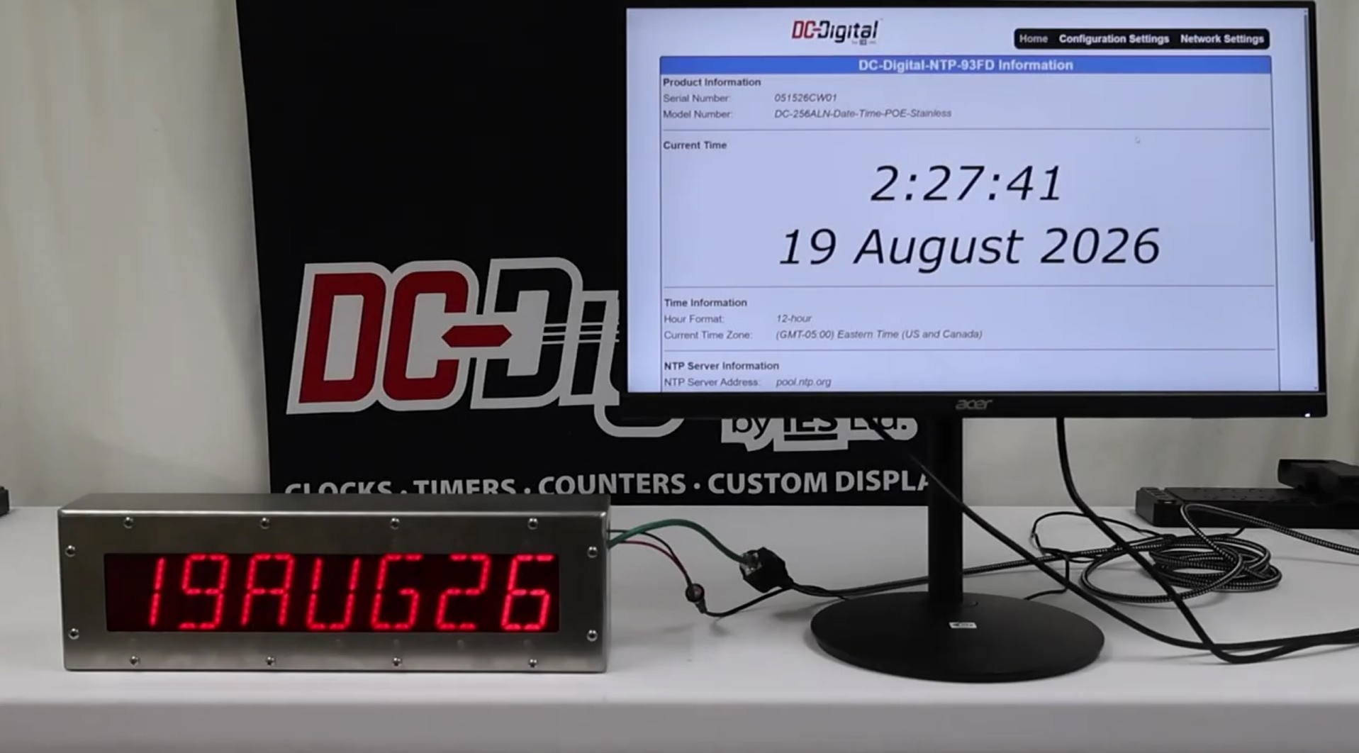 Bronze Date Display,Bronze Time Display,NTP Time Synchronization,Webpage Clock Control,Network Clock Configuration,Flush Enclosure Display,DHCP Network Clock,MDNS Network Clock,Custom Built to Order Network Clock